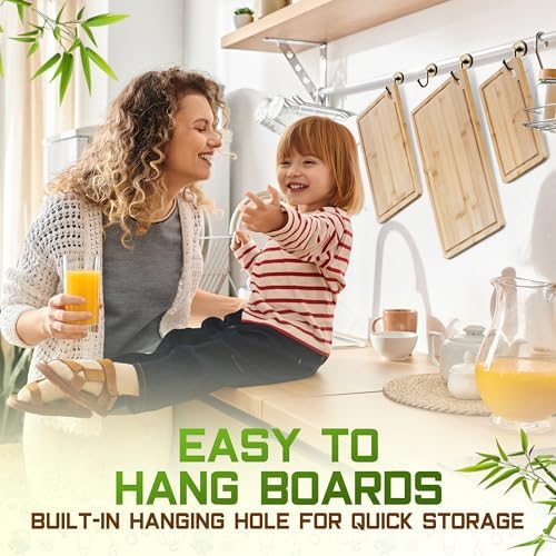 Bamboo Cutting Board Set of 3 (15x10, 12x9, 9x6) – Extra-Thick, Deep