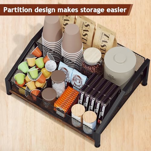 Homsorout Coffee Station Organizer with Removable Dividers, Brown