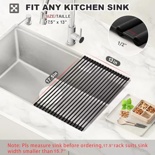 MERRYBOX Roll-Up Dish Drying Rack, 17.5" x 13", Black