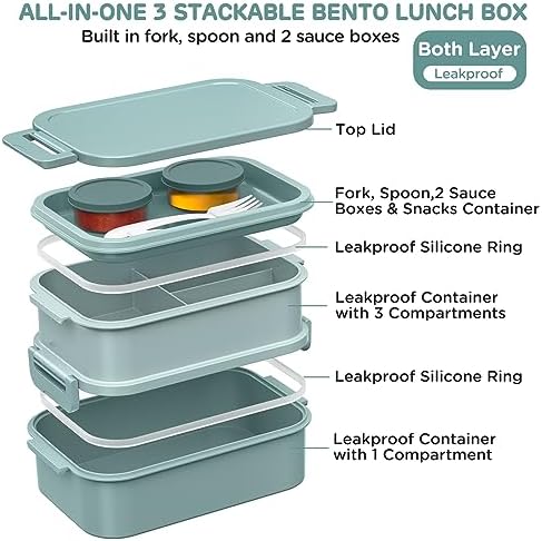DaCool Lunch Box Adults Bento Box 74 OZ All-in-One Stackable Lunch Box