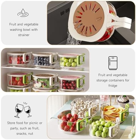 Fruit Vegetable Washing Bowl with Strainer, Brown