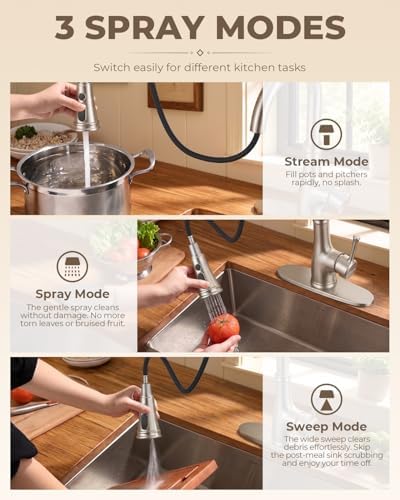 WEWE Vintage Pull-Down Kitchen Faucet, Brushed Nickel