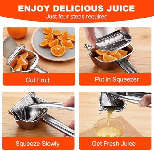 Large 304 Stainless Steel Manual Fruit Juicer Press, Handheld Citrus