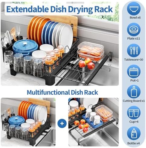 TOOLF Expandable Over-Sink Dish Drying Rack, Black