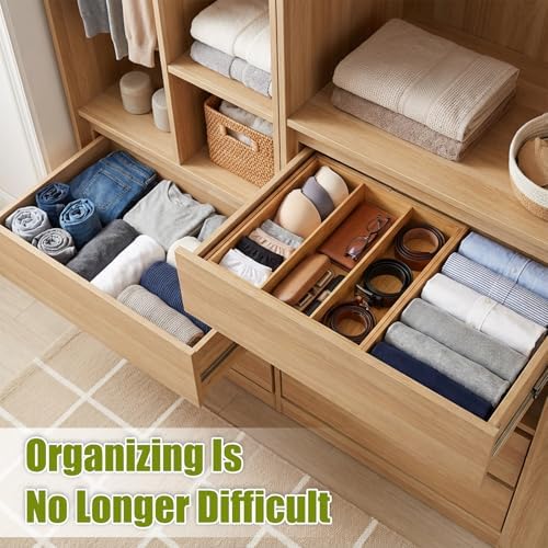 Bamboo Expandable Kitchen Drawer Organizer, 13.4" to 20.5" Adjustable