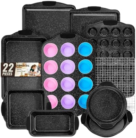 Baking Pans Set Nonstick, Bakeware Sets Stackable with Silicone