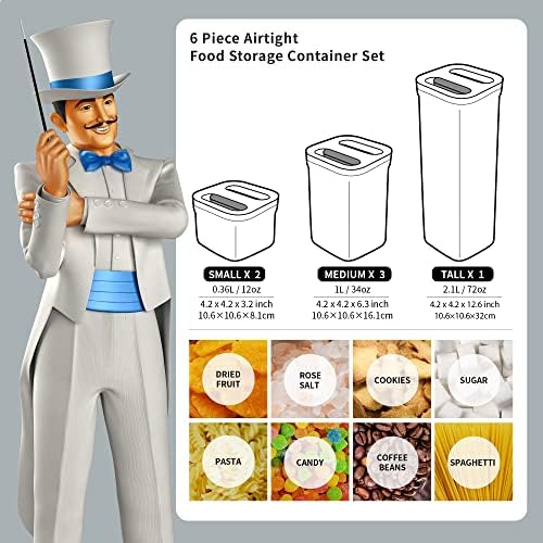 MR.SIGA 6 Piece Airtight Food Storage Container Set for Pantry Organization