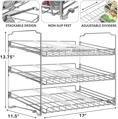 Simple Houseware 3-Tier Stackable Can Organizer Rack Hold 36 Cans, Chrome