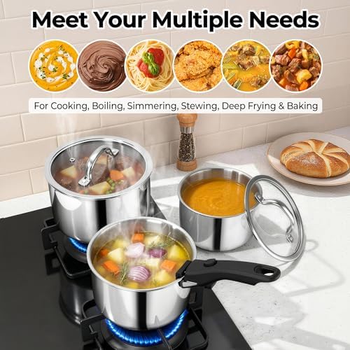 P&P CHEF Tri-Ply 9Pcs Cooking Pots and Sauce Pans Set with Removable Handle