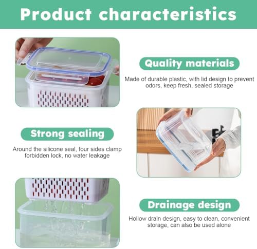 2 Pack Fruit Storage Containers with Removable Drain Basket Lid