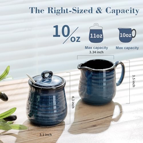 Ceramic Sugar and Creamer Container Set of 3,10 Ounce Cream Pitcher,11
