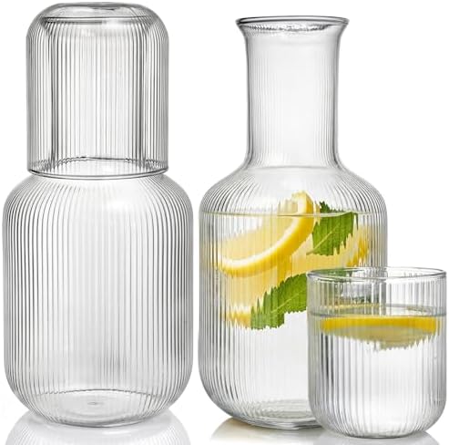 Bekith 2 Set 25 OZ Bedside Night Water Carafe with Tumbler Glass