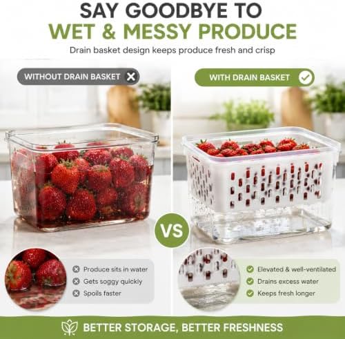 3Pack Fridge Food Storage Containers with Strainer