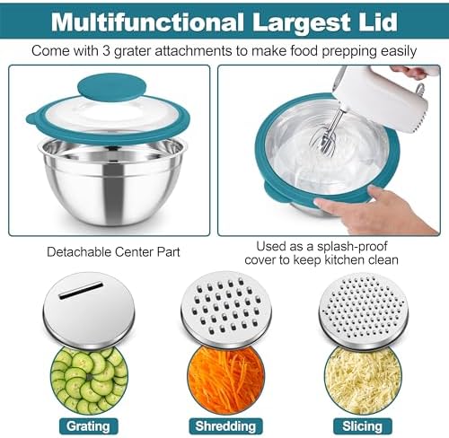 TeamFar Mixing Bowls, Stainless Steel Salad Serving Bowl with Clear
