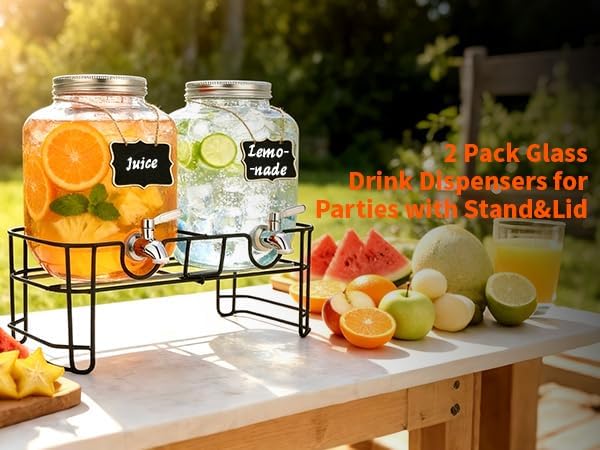 1 Gallon Glass Beverage Dispenser, 2 Pack Glass Drink Dispensers - Image 6