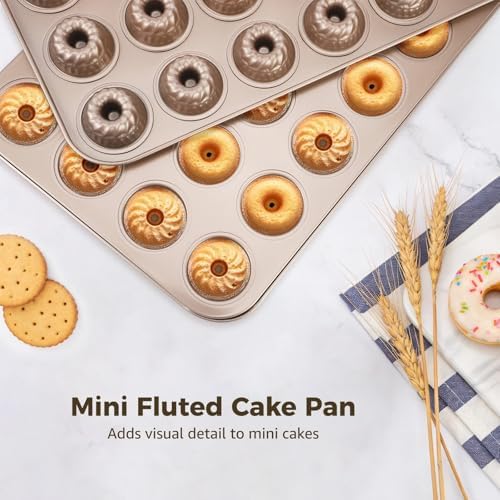 Lnrueg 2 PCS Mini Bundlette Cake Pan, 24-Cavity Mini Fluted Cake Mold