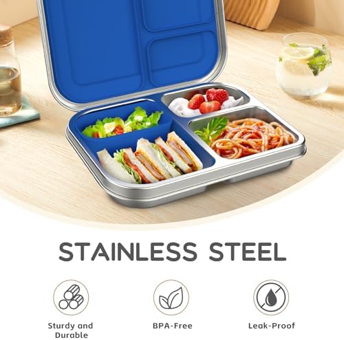 BOSEDSANG Stainless Steel Kids Bento Lunch Box (Blue)