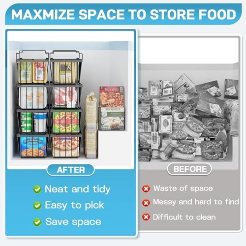 SUNALLY Freezer Organizer Bins, 4 Pack, Black
