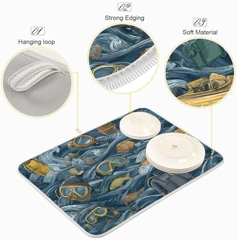 OTVEE Diving Tool Art Dish Drying Mat for Kitchen Counter Absorbent