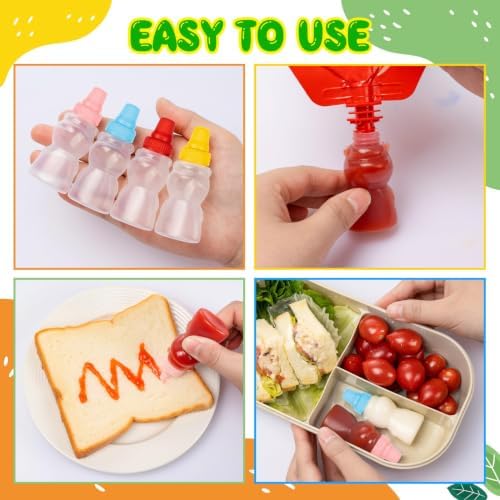 12Pcs Mini Condiment Squeeze Bottles, Small Sauce Containers for Lunch