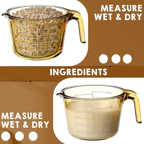 Domensi 3 Pack Glass Measuring Cups 1, 2 & 4 Cup, Measuring Cups for