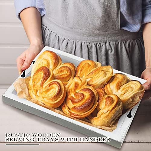 Didaey 3 Pieces Rustic Wooden Serving Trays with Handles Farmhouse