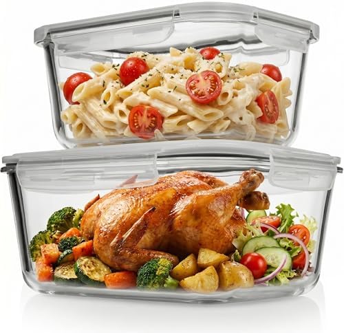 Razab 4-Piece 91 Oz & 51 Oz Glass Food Storage Containers with Lids