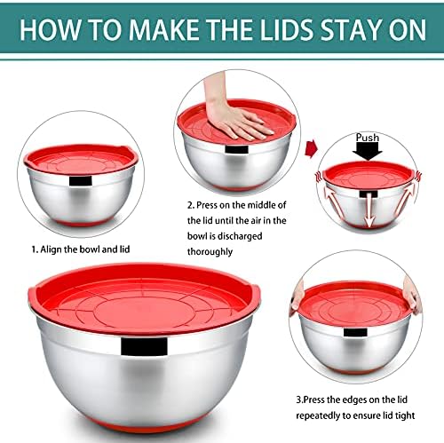 P&P CHEF Stainless Steel Mixing Bowls With Lids, Set of 6, Multicolor