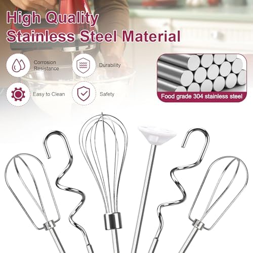 Hand Mixer Beaters Attachments, Whisk, Dough Hooks, and Liquid