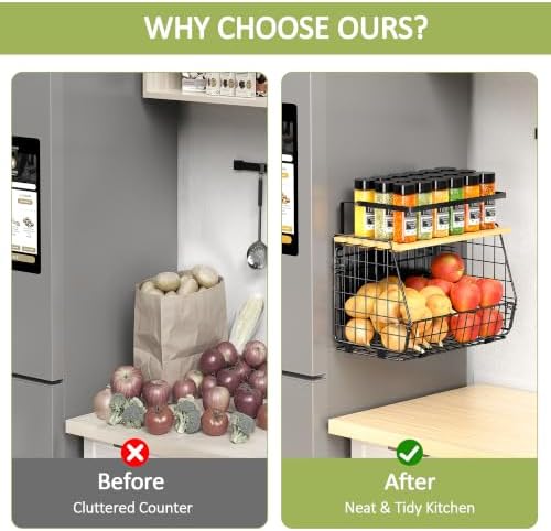 2 Pack Magnetic Shelf for Fridge, Fruit Potato Onion Storage Bins