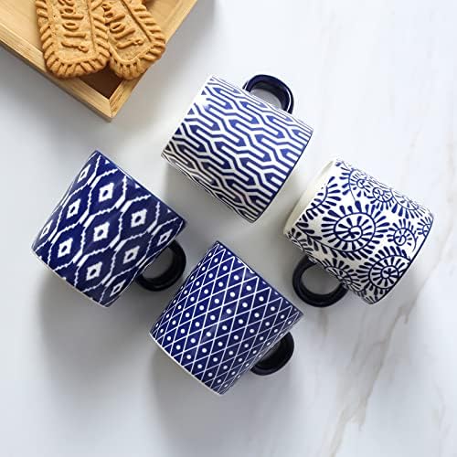 Selamica Ceramic 3.5 Oz Espresso Cups, Set of 4, Vintage Blue