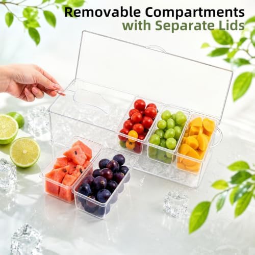 5-Grid Removable Condiment Tray with Ice Cooler,Salad Platter for Home