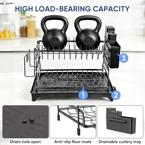 2-Tier Carbon Steel Dish Drying Rack, W16.5In