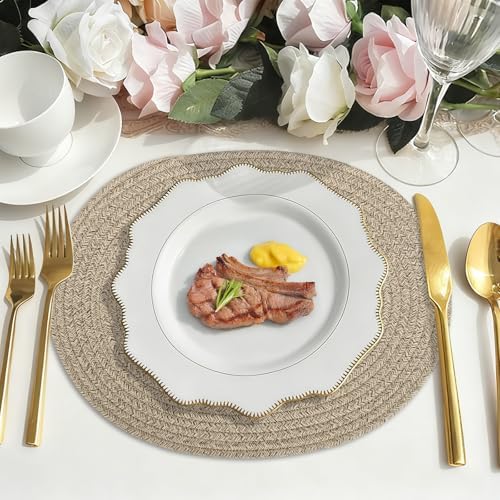 Oval Woven Placemats Set of 6, Boho Cotton Rope Braided Table Mats