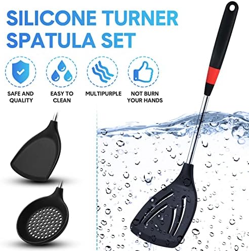 Boao 3 Pcs Wok Utensils, Silicone Stainless Steel Wok Spatula Set