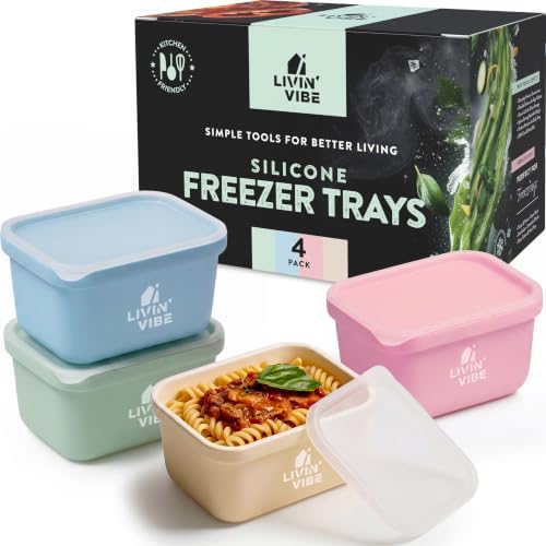 Silicone Freezer Trays with Lids, 4 Pack, 8.45 fl oz (250 ml) Each