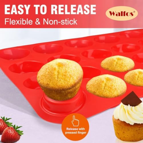 Walfos Silicone Cupcake Pan Set, 2-Piece Mini 24 Cups Muffin Baking