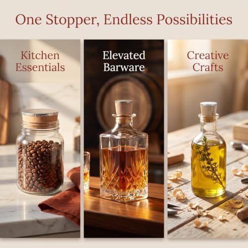 VOSAREA 4pcs Cork Stopper Wooden Bottle Plugs with Metal Tops
