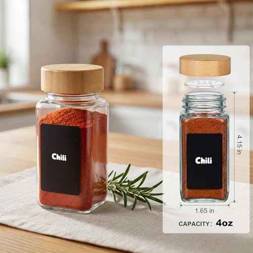 24 Pack Square Glass Spice Jars with Bamboo Lids, 4oz Spice Containers