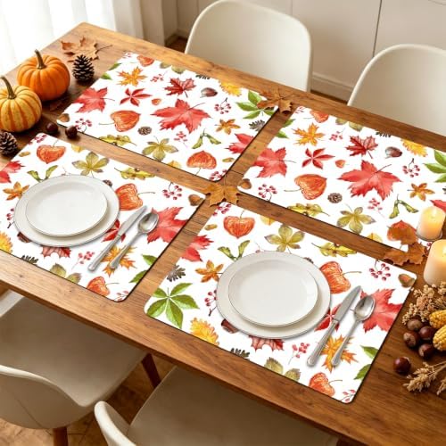 Tarklanda Fall Plastic Placemats Set of 6, 11 x 15.7 Inch Autumn Table
