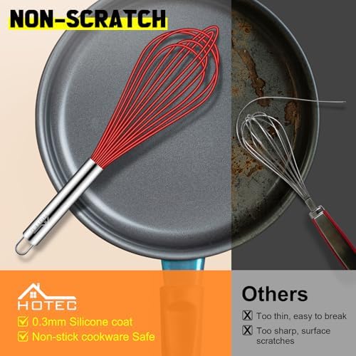 HOTEC 4 Pieces Silicone Whisks Set, Wire Balloon Whisks for cooking