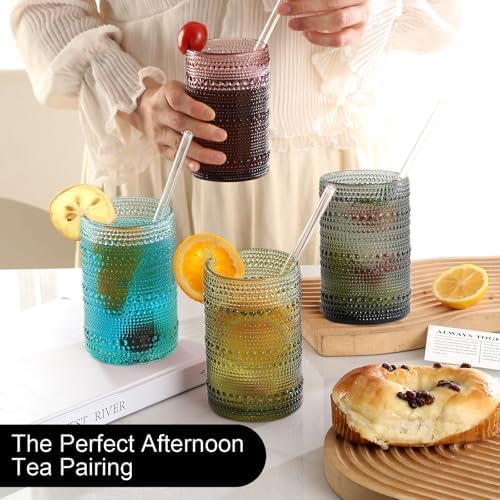 KMIGRUAN Colored Hobnail Drinking Glasses Set of 12,15oz&12oz Vintage