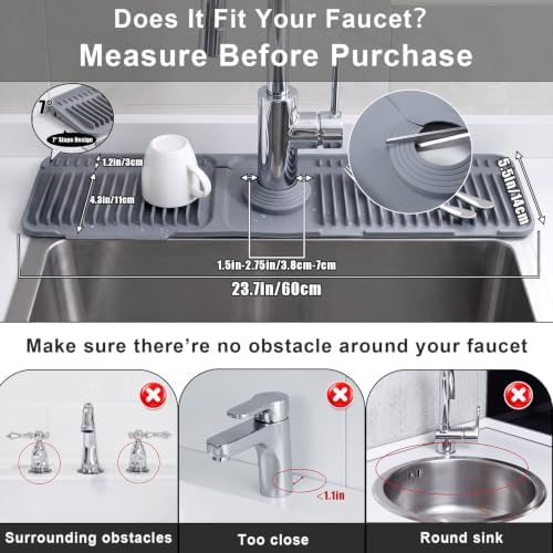 2 Set Silicone Dish Drying Mat with 24'' Faucet Mat for Kitchen