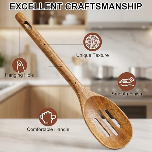 Large Wooden Spoons for Cooking Utensil Set Slotted Spoon Kitchen