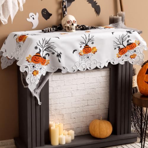 SiliFine Halloween Tablecloth Embroidered 34'' Square Witch Table