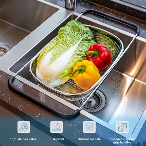 Over the Sink Metal Strainer and Colander for Kitchen - Large Food