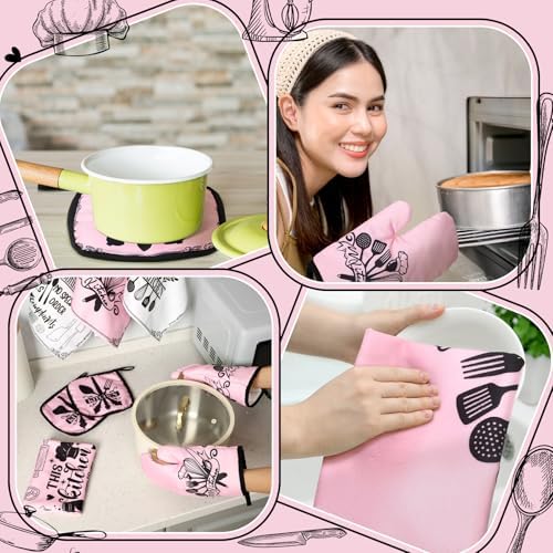 Fourluoo 10 Pcs Farmhouse Kitchen Decor Set, Soft Pink, Appealing