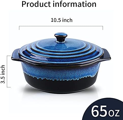 KOOV Ceramic Casserole Dish with Lid - 2 Quart, 9 Inch Round Baking