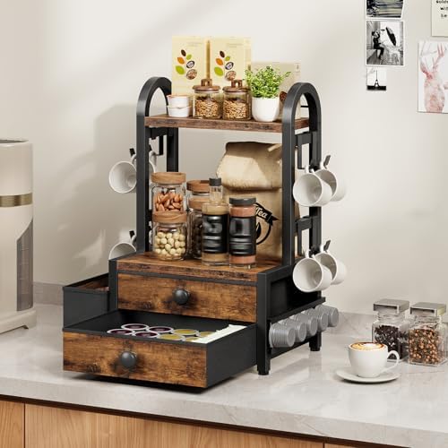 HOOBRO Coffee Mug Cup Holder, Coffee Bar Organizer with with 8 Hooks