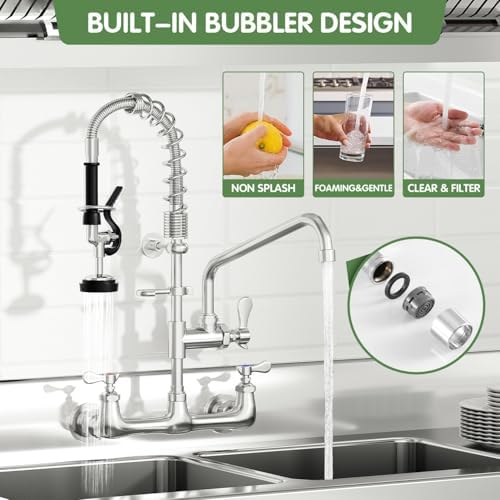 Commercial Sink Faucet, Wall Mount, Pre-Rinse Sprayer